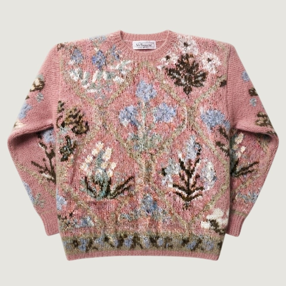 Vintage Melbourne Elements Sweater Womens Large Mohair Floral Hong Kong 80s